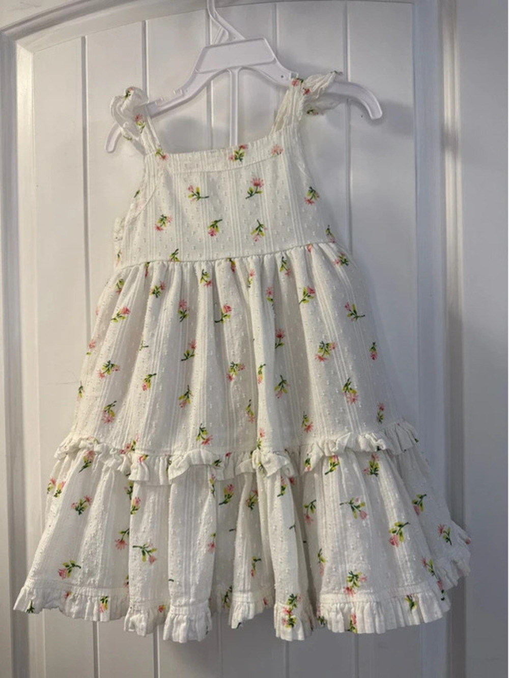 Girls White Floral Eyelet Dress with Ruffles